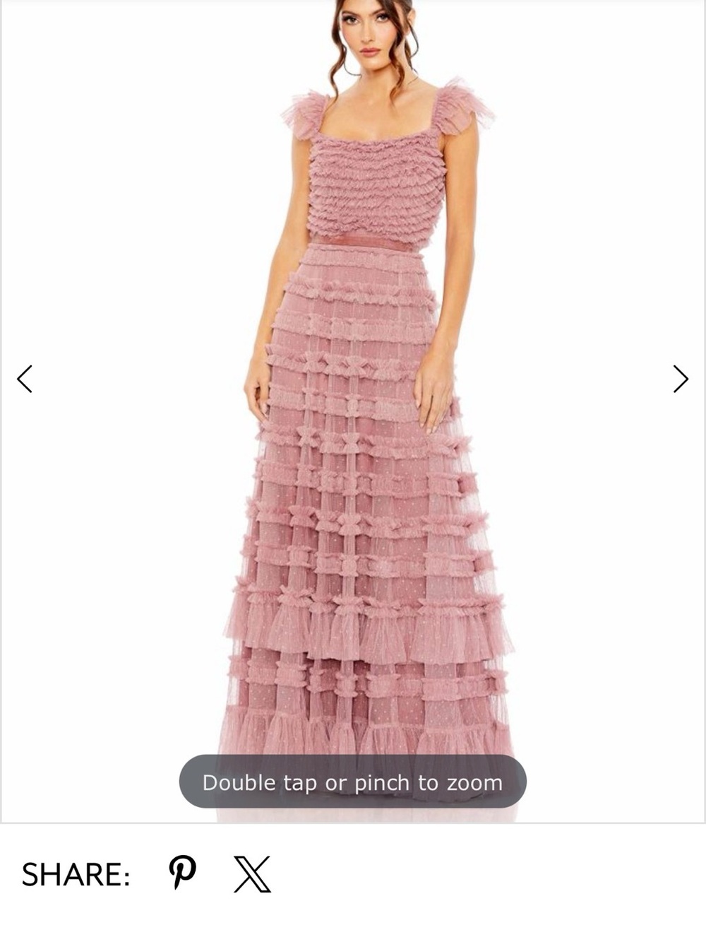 Mac Duggal Dusty Rose Ruffled Tulle Maxi Gown
